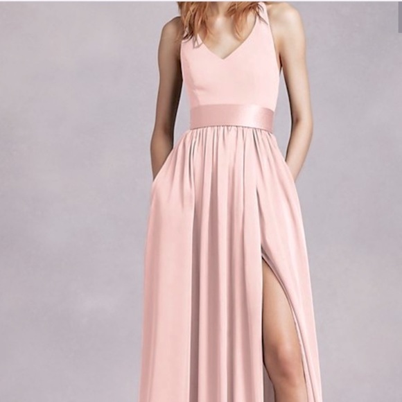 Vera Wang White Collection double Bow T back, Belted maxi dress w/ thigh slit - Picture 2 of 3